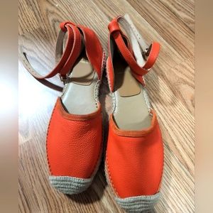 Bright orange leather espadrilles
